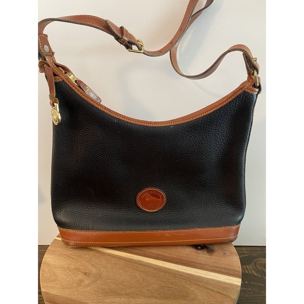 Vintage Dooney & Bourke Classic All Weather Shoulder Hobo Bag Brown Trim GUC